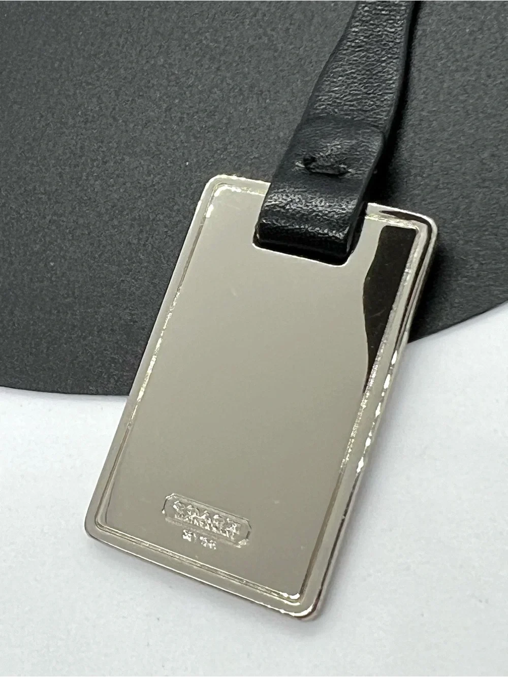 Coach Leatherware Metal Bag Hang Tag Silver Black Leather Key Fob Charm